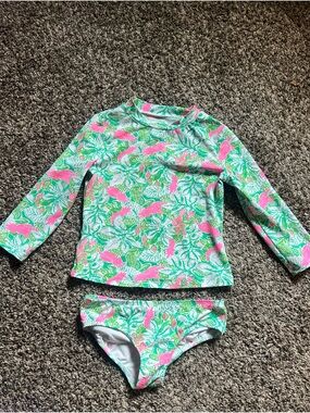 Girls Lilly Pulitzer Rash Guard Swim Set - Tropical Print